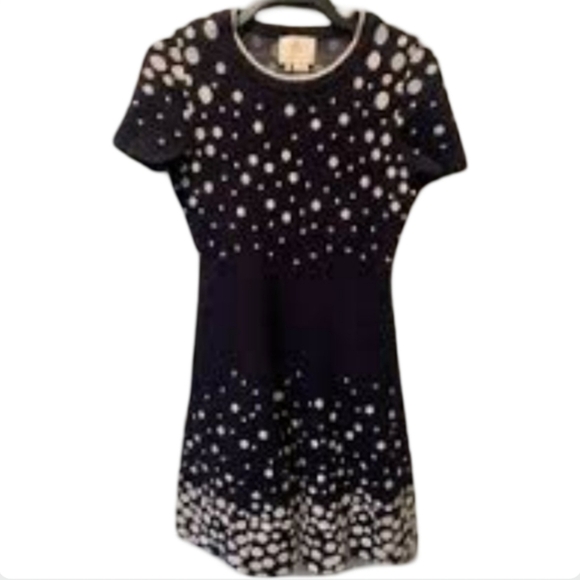 KATE SPADE Navy Blue White Polka Dot Fit & Flare Knit Sweater Dress Size S - Picture 2 of 9